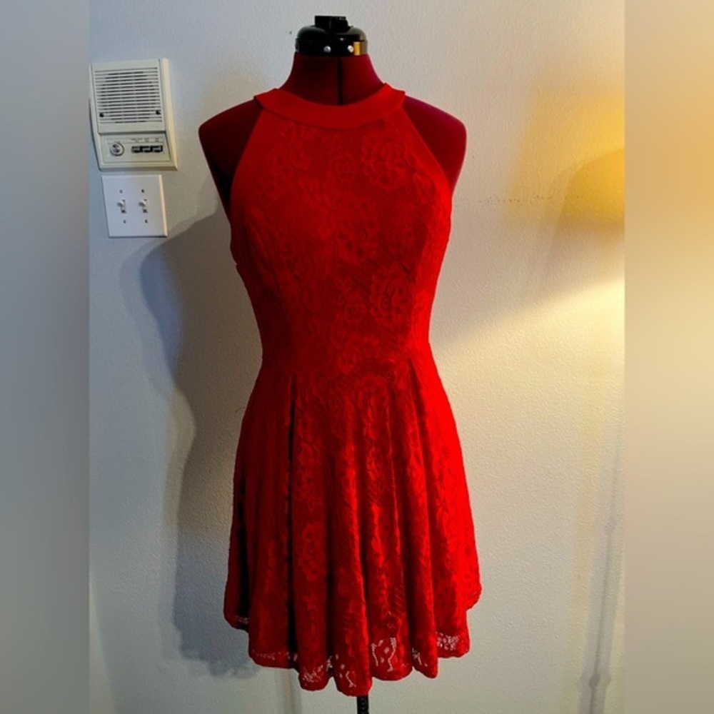 Red Lace Halter Skater Dress - Brand Unspecified